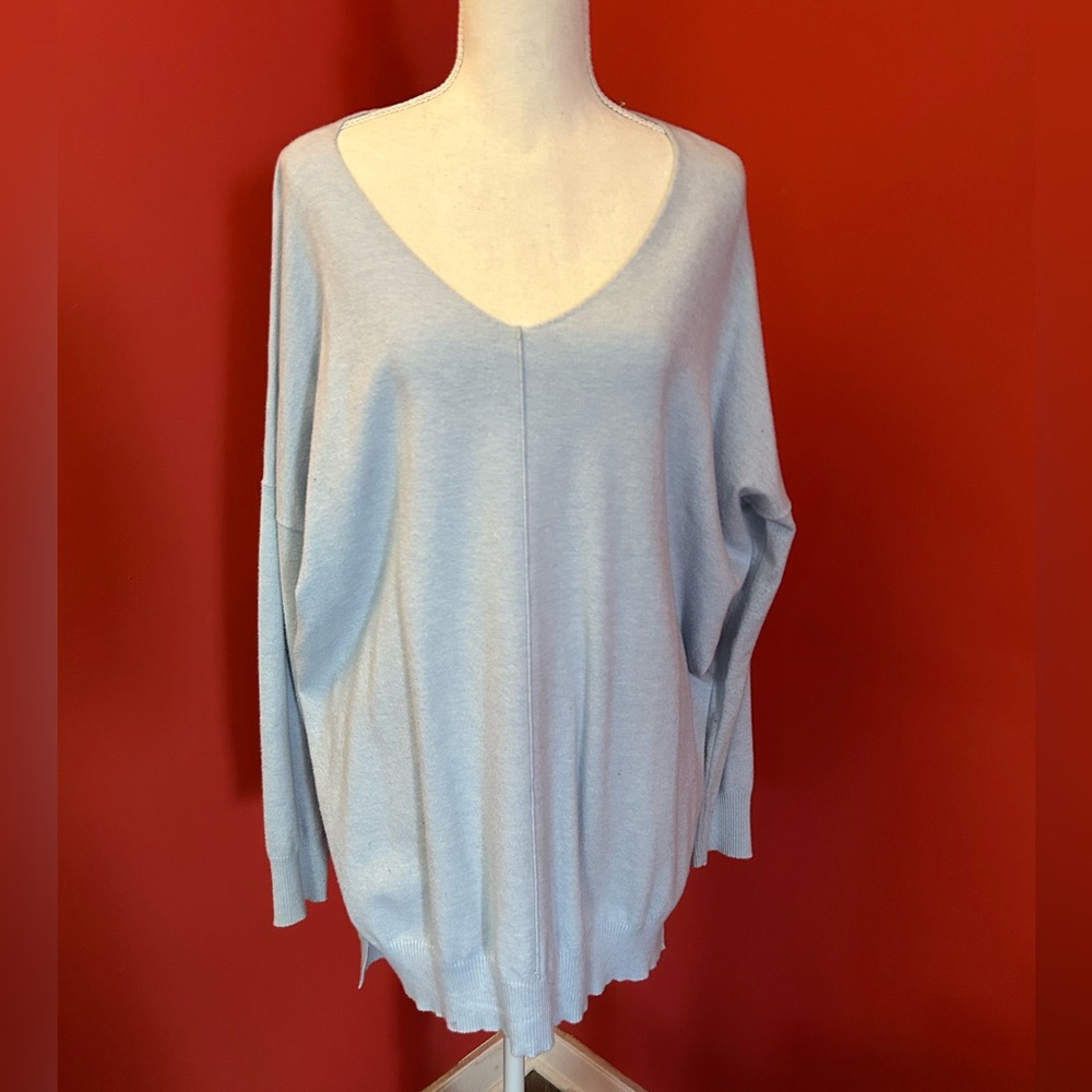 Plus size 2-3X Light Blue V-Neck Sweater